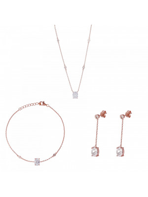 Elodie Argent Set: Collier + Bracelet + Boucles d'oreilles SET-7419