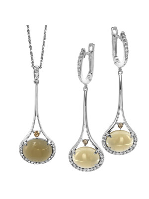 Felicia Argent Set: Collier-Pendentif + Boucles d'oreilles SET-7046