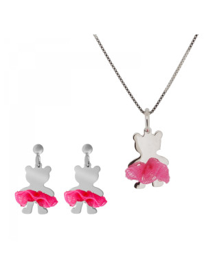 Bear Bow Argent Set: Collier-Pendentif + Boucles d'oreilles SET-7132