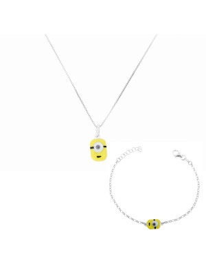 Minion Argent Set: Chaîne-Pendentif + Bracelet SET-7135/1