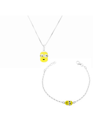 Minion Argent Set: Chaîne-Pendentif + Bracelet SET-7135