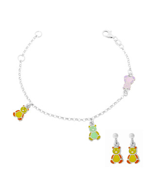 Bear Argent Set: Bracelet + boucle d'oreille SET-7140/YE