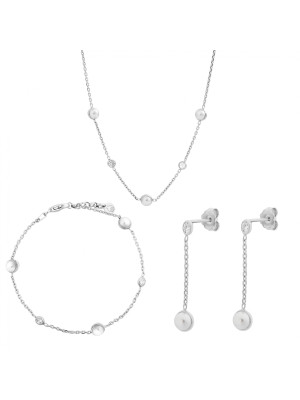 Emilia Argent Set: Collier + Bracelet + Boucles d'oreilles SET-7380