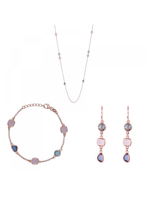 Euphemia Argent Set: Collier + Bracelet + Boucles d'oreilles SET-7411