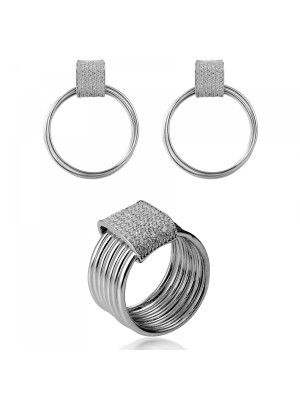 Eleanor Argent Set: Earrings + Ring SET-7417