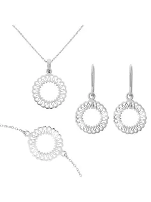 Amada Argent Set: Bracelet + Earrings + Necklace SET-7075