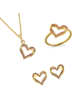 Orphelia® 'Cecilia' Women's Sterling Silver Set: Necklace + Earrings + Ring - Gold SET-7584/R