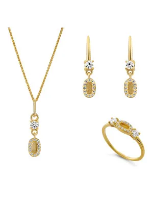 Orphelia® 'Lily' Women's Sterling Silver Set: Necklace + Earrings + Ring - Gold SET-7582/G