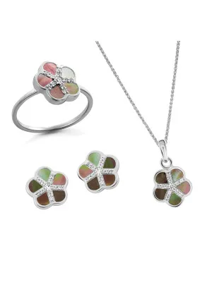 Orphelia® 'Daisy' Women's Sterling Silver Set: Necklace + Earrings + Ring - Silver SET-7585