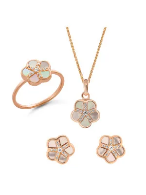 Orphelia® 'Daisy' Women's Sterling Silver Set: Necklace + Earrings + Ring - Rose SET-7585/RG