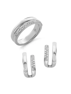 Orphelia® 'Emily' Women's Sterling Silver Set: Earrings + Ring - Silver SET-7581