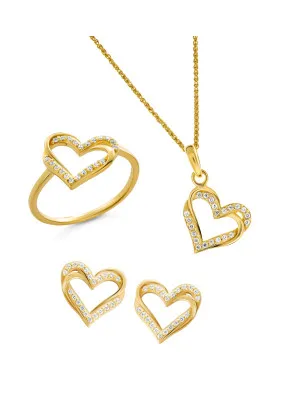 Orphelia® 'Cecilia' Women's Sterling Silver Set: Necklace + Earrings + Ring - Gold SET-7584/G