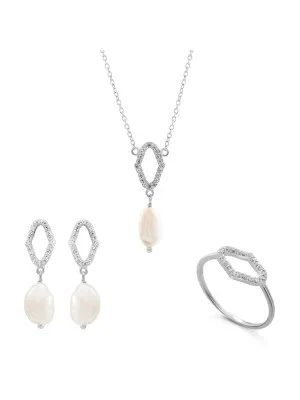 Orphelia® 'Normandy' Women's Sterling Silver Set: Necklace + Earrings + Ring - Silver SET-7574
