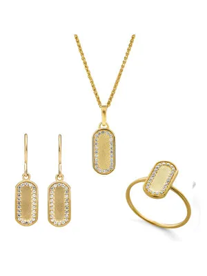 Orphelia® 'Malaga' Women's Sterling Silver Set: Necklace + Earrings + Ring - Gold SET-7573/G