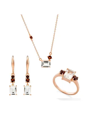 Orphelia® 'Fira' Women's Sterling Silver Set: Necklace + Earrings + Ring - Rose SET-7571/RG