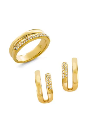 Orphelia® 'Emily' Women's Sterling Silver Set: Earrings + Ring - Gold SET-7581/G